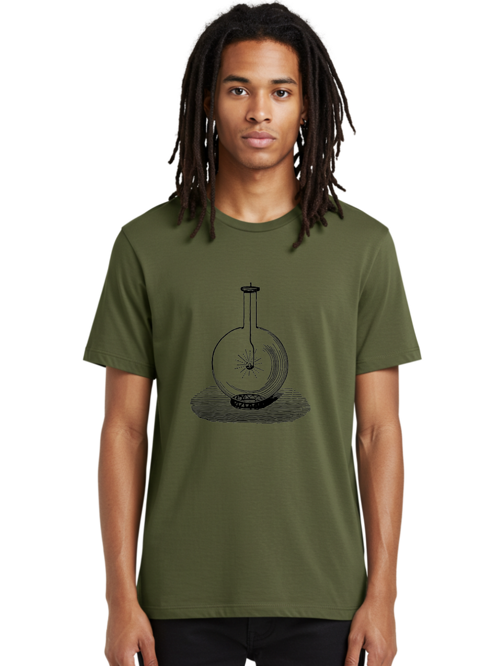 Glass-Flask-1 Men'S Graphic Tee, 100% Cotton, Comfortable Casual Summer Wear, Machine Washable, Cathode Ray Tube, Crookes Tube, Vacuum Tube, Experimental Apparatus, Scientific Equipment, Black And White Illustration, Vintage Style, Aad605
