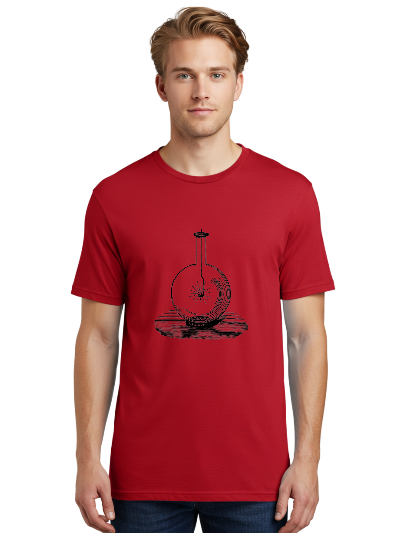 Glass-Flask-1 Men'S Graphic Tee, 100% Cotton, Comfortable Casual Summer Wear, Machine Washable, Cathode Ray Tube, Crookes Tube, Vacuum Tube, Experimental Apparatus, Scientific Equipment, Black And White Illustration, Vintage Style, Aad605