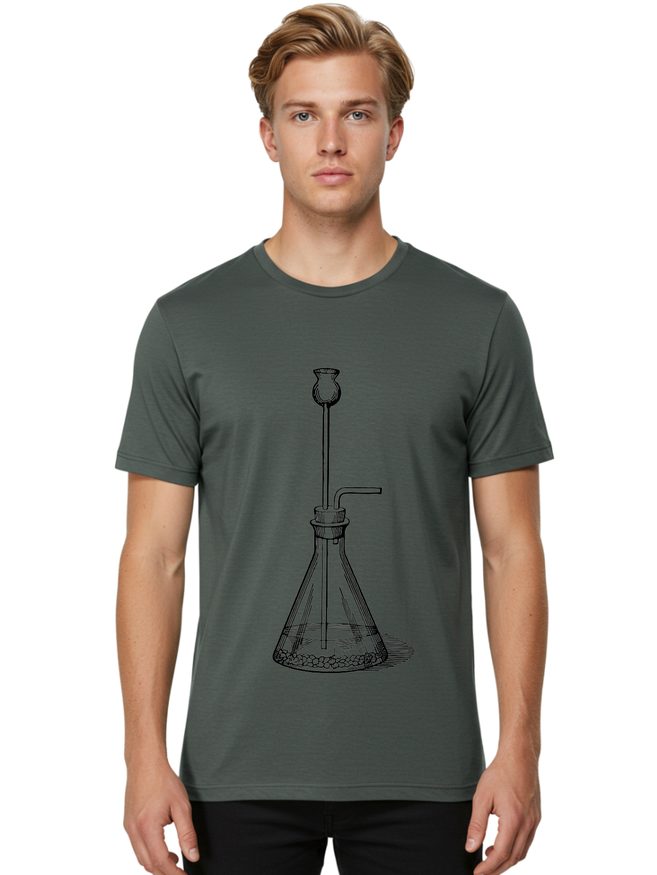 Glass-Flask Men'S Graphic Tee, 100% Cotton, Comfortable Casual Summer Wear, Machine Washable, Laboratory Equipment, Chemistry Setup, Gas Generation, Kipp'S Apparatus, Scientific Instrument, Chemistry Lab, Experimental Setup, Chemical Reaction Aad606