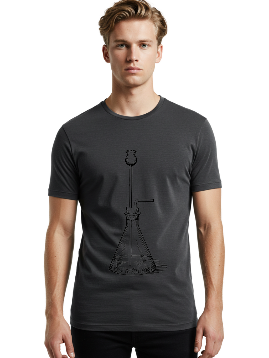 Glass-Flask Men'S Graphic Tee, 100% Cotton, Comfortable Casual Summer Wear, Machine Washable, Laboratory Equipment, Chemistry Setup, Gas Generation, Kipp'S Apparatus, Scientific Instrument, Chemistry Lab, Experimental Setup, Chemical Reaction Aad606