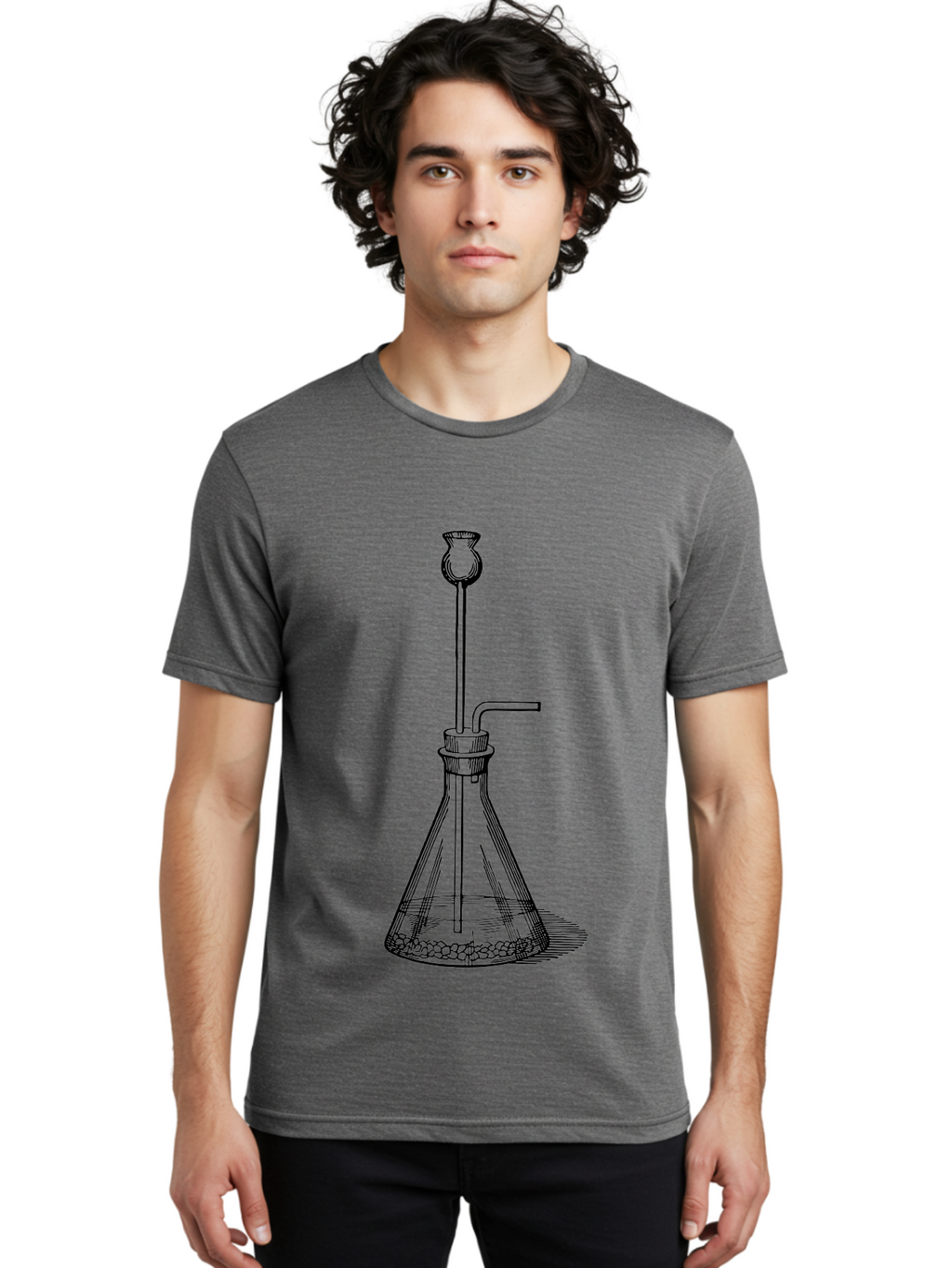 Glass-Flask Men'S Graphic Tee, 100% Cotton, Comfortable Casual Summer Wear, Machine Washable, Laboratory Equipment, Chemistry Setup, Gas Generation, Kipp'S Apparatus, Scientific Instrument, Chemistry Lab, Experimental Setup, Chemical Reaction Aad606