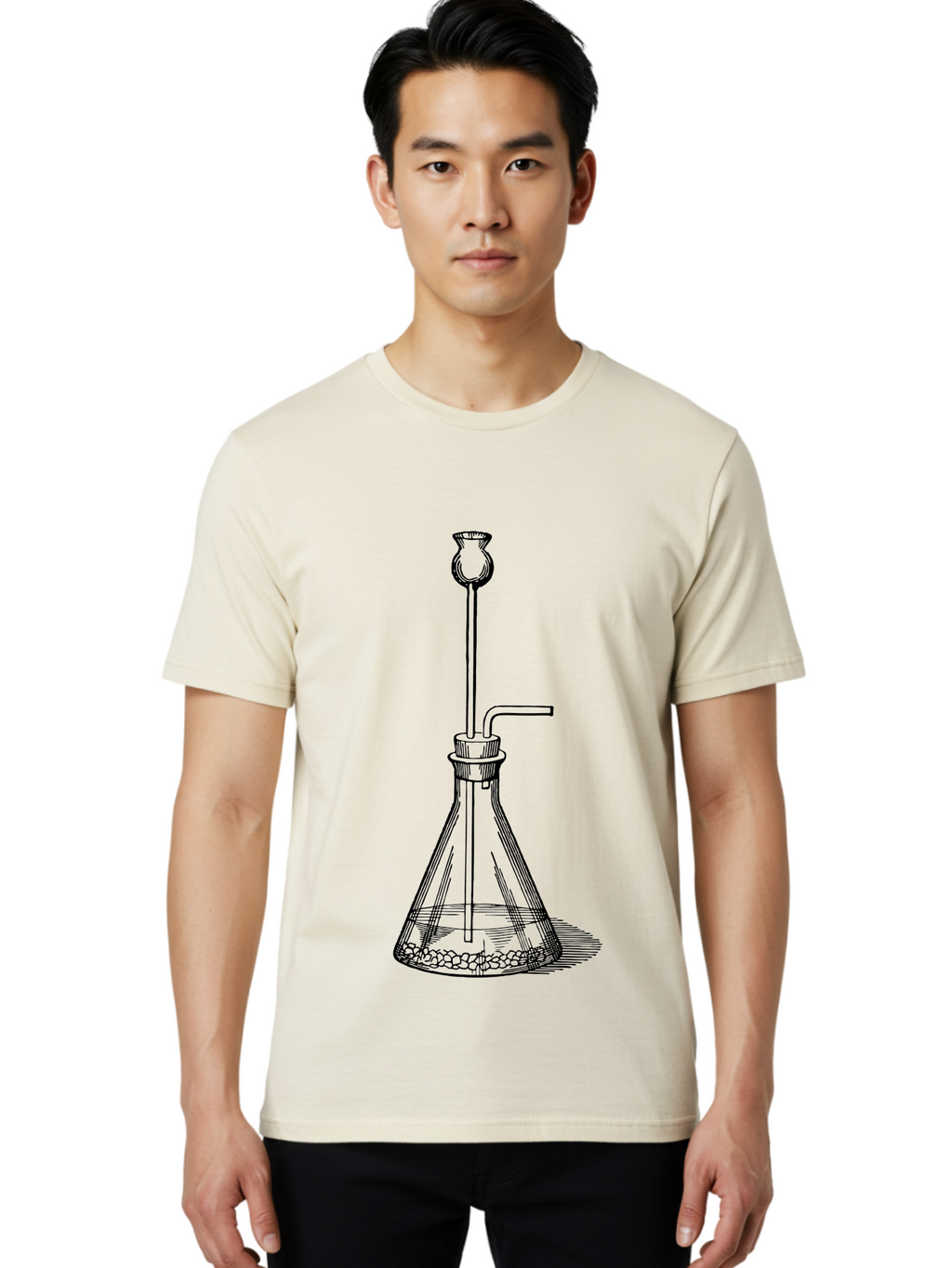 Glass-Flask Men'S Graphic Tee, 100% Cotton, Comfortable Casual Summer Wear, Machine Washable, Laboratory Equipment, Chemistry Setup, Gas Generation, Kipp'S Apparatus, Scientific Instrument, Chemistry Lab, Experimental Setup, Chemical Reaction Aad606