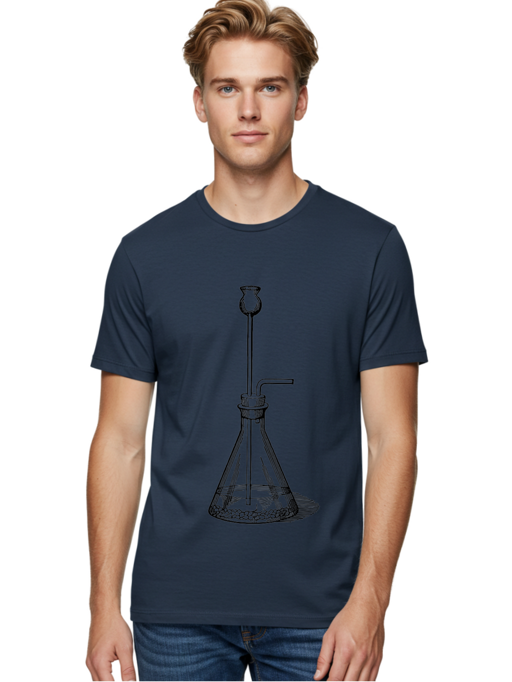 Glass-Flask Men'S Graphic Tee, 100% Cotton, Comfortable Casual Summer Wear, Machine Washable, Laboratory Equipment, Chemistry Setup, Gas Generation, Kipp'S Apparatus, Scientific Instrument, Chemistry Lab, Experimental Setup, Chemical Reaction Aad606