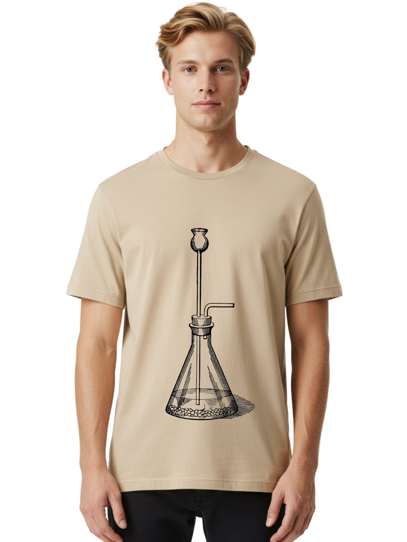 Glass-Flask Men'S Graphic Tee, 100% Cotton, Comfortable Casual Summer Wear, Machine Washable, Laboratory Equipment, Chemistry Setup, Gas Generation, Kipp'S Apparatus, Scientific Instrument, Chemistry Lab, Experimental Setup, Chemical Reaction Aad606