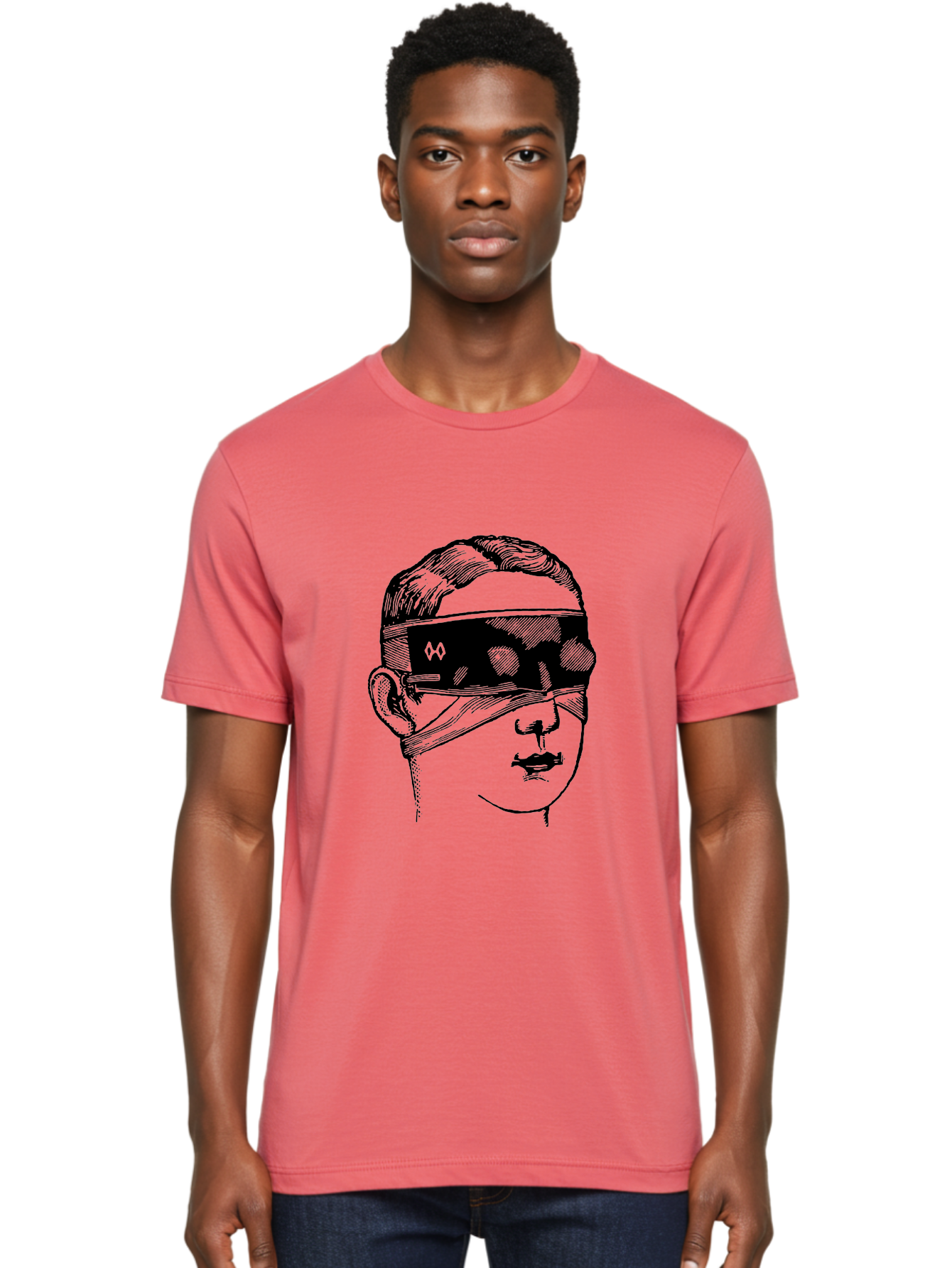 Head-Illustration Men'S Graphic Tee, 100% Cotton, Comfortable Casual Summer Wear, Machine Washable, Vr Headset, Futuristic Tech, Virtual Reality, Futuristic Illustration, Black And Green, Cyberpunk Style, Head Illustration, Sci-Fi Art, Aad608