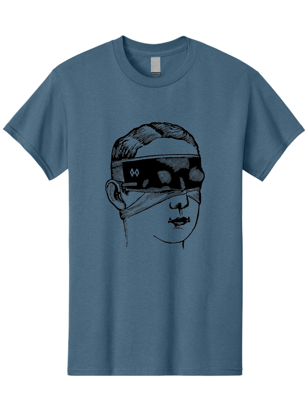 Head-Illustration Men'S Graphic Tee, 100% Cotton, Comfortable Casual Summer Wear, Machine Washable, Vr Headset, Futuristic Tech, Virtual Reality, Futuristic Illustration, Black And Green, Cyberpunk Style, Head Illustration, Sci-Fi Art, Aad608