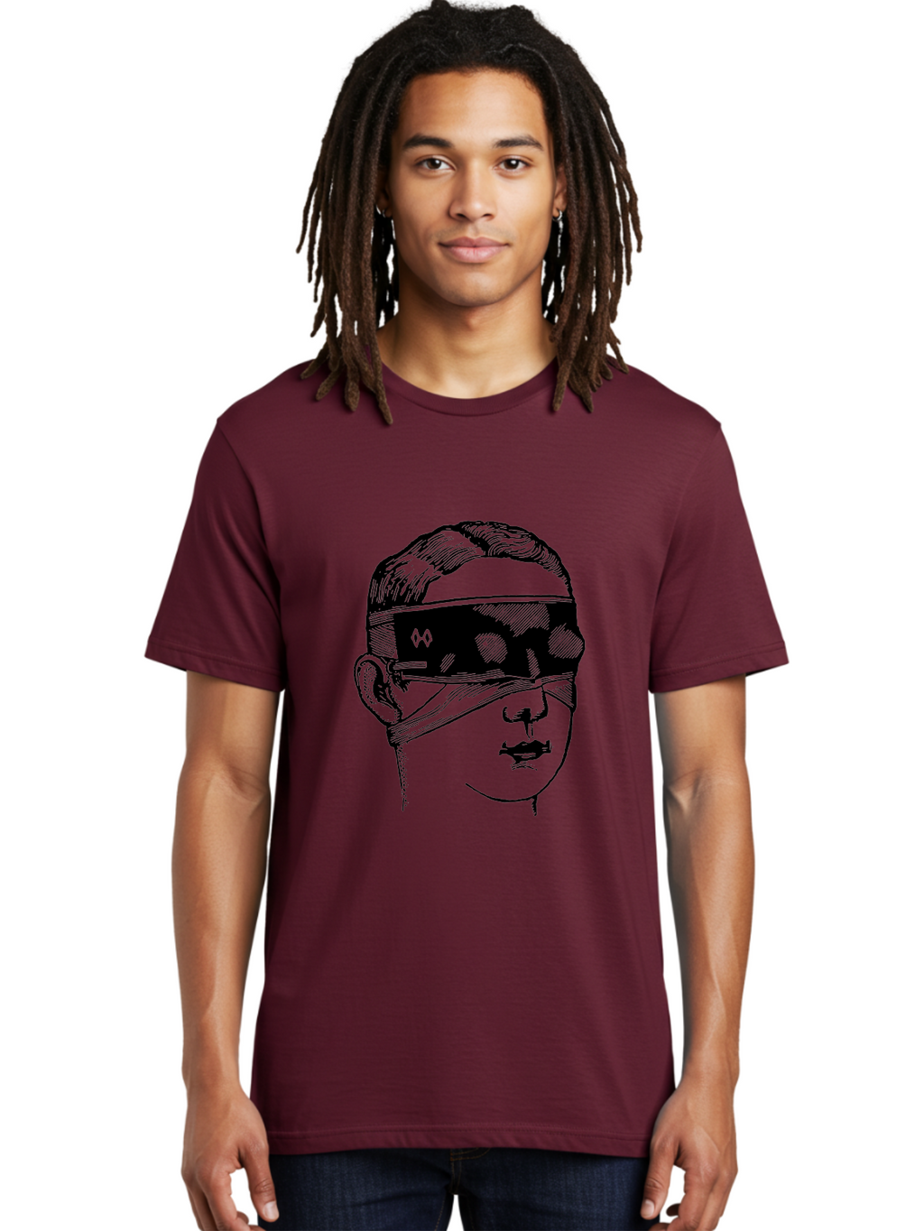 Head-Illustration Men'S Graphic Tee, 100% Cotton, Comfortable Casual Summer Wear, Machine Washable, Vr Headset, Futuristic Tech, Virtual Reality, Futuristic Illustration, Black And Green, Cyberpunk Style, Head Illustration, Sci-Fi Art, Aad608