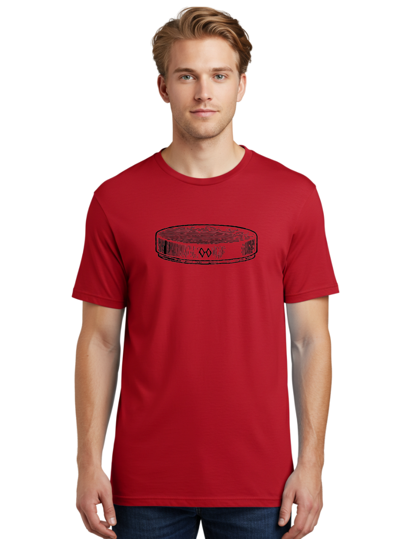 Hockey-Puck Men'S Graphic Tee, 100% Cotton, Comfortable Casual Summer Wear, Machine Washable, Hockey Puck, Sports Equipment, Ice Hockey, Athletic Gear, Winter Sports, Competitive Teams, Nhl Symbol, Puck Design Aad609