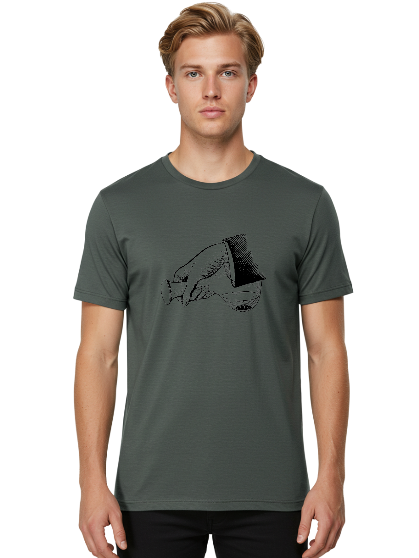 Hourglass Men'S Graphic Tee, 100% Cotton, Comfortable Casual Summer Wear, Machine Washable, Hand Holding Flask, Glass Container, Liquid Pouring, Scientific Experiment, Laboratory Equipment, Chemistry, Vintage Illustration, Aad610