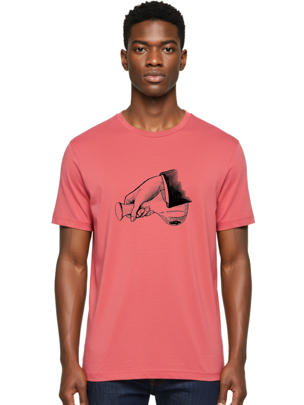 Hourglass Men'S Graphic Tee, 100% Cotton, Comfortable Casual Summer Wear, Machine Washable, Hand Holding Flask, Glass Container, Liquid Pouring, Scientific Experiment, Laboratory Equipment, Chemistry, Vintage Illustration, Aad610
