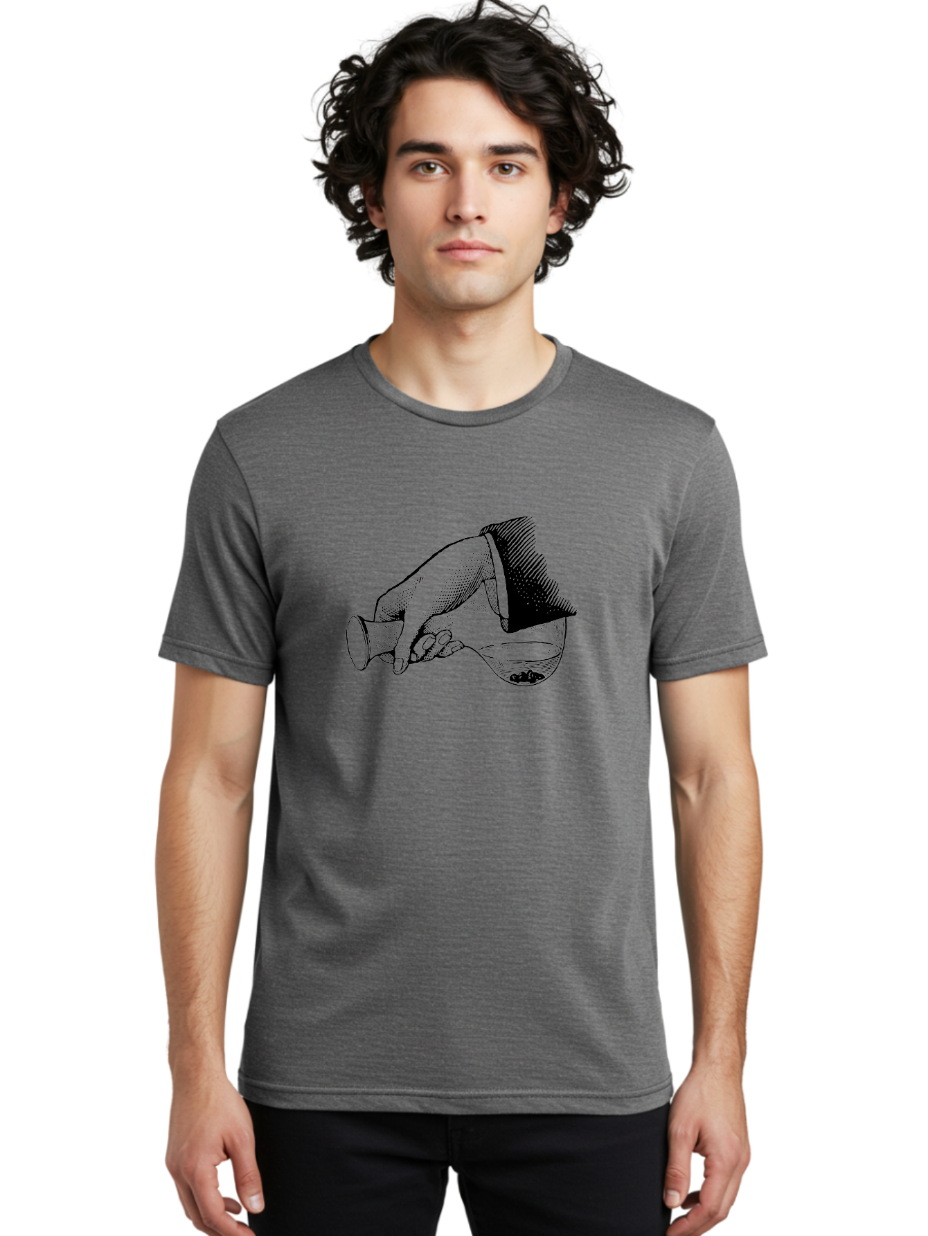 Hourglass Men'S Graphic Tee, 100% Cotton, Comfortable Casual Summer Wear, Machine Washable, Hand Holding Flask, Glass Container, Liquid Pouring, Scientific Experiment, Laboratory Equipment, Chemistry, Vintage Illustration, Aad610