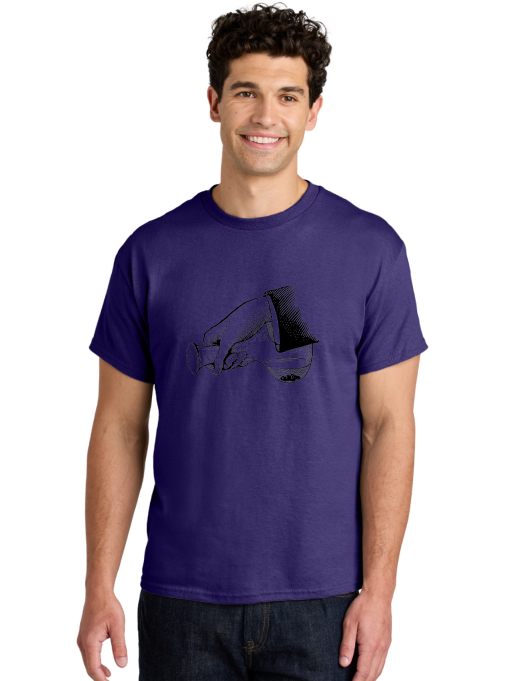 Hourglass Men'S Graphic Tee, 100% Cotton, Comfortable Casual Summer Wear, Machine Washable, Hand Holding Flask, Glass Container, Liquid Pouring, Scientific Experiment, Laboratory Equipment, Chemistry, Vintage Illustration, Aad610