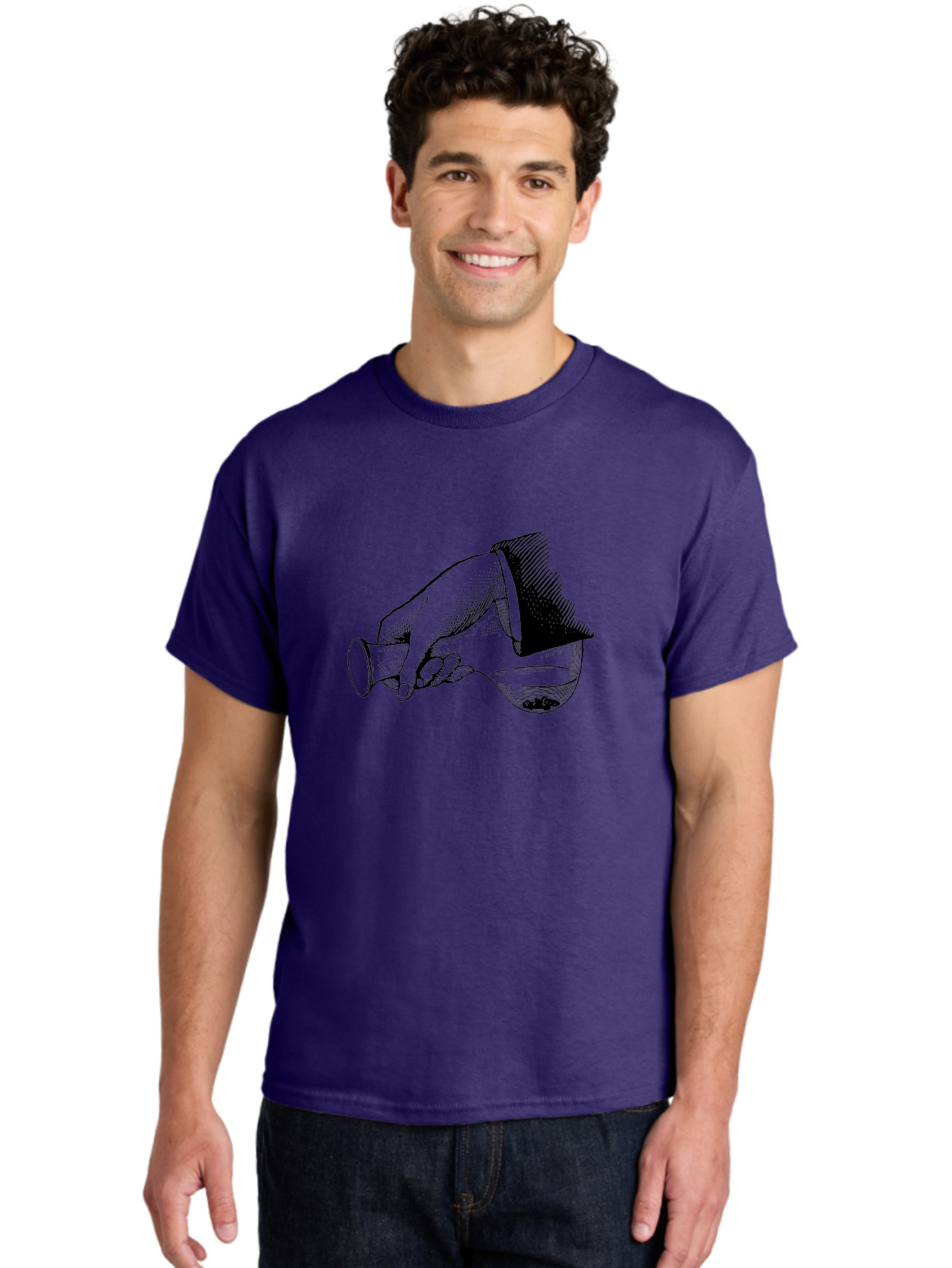 Hourglass Men'S Graphic Tee, 100% Cotton, Comfortable Casual Summer Wear, Machine Washable, Hand Holding Flask, Glass Container, Liquid Pouring, Scientific Experiment, Laboratory Equipment, Chemistry, Vintage Illustration, Aad610