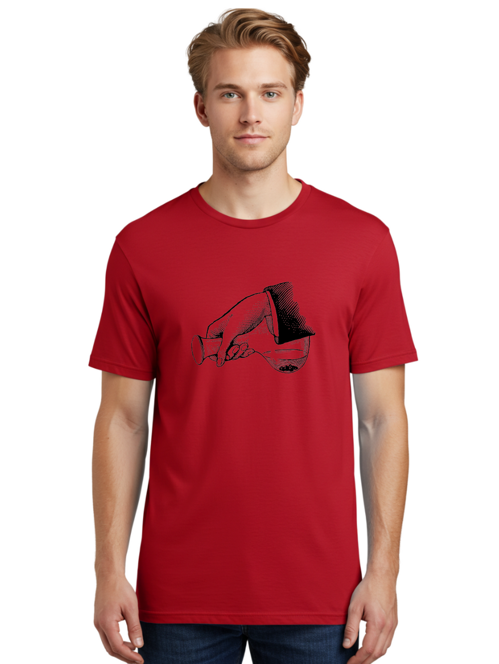 Hourglass Men'S Graphic Tee, 100% Cotton, Comfortable Casual Summer Wear, Machine Washable, Hand Holding Flask, Glass Container, Liquid Pouring, Scientific Experiment, Laboratory Equipment, Chemistry, Vintage Illustration, Aad610