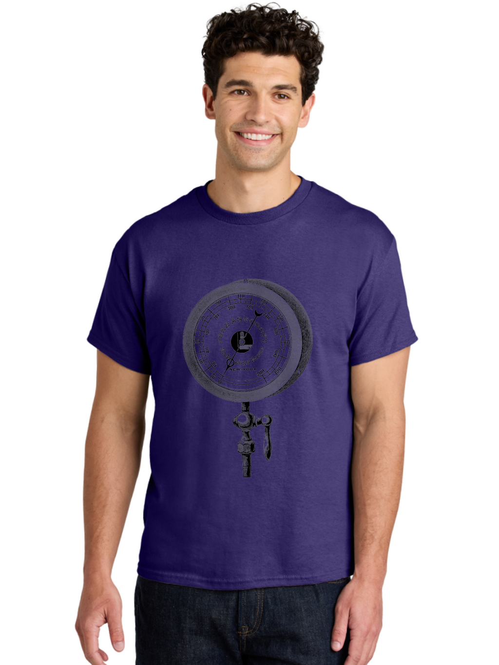 John-Ashcroft-Barometer Men'S Graphic Tee, 100% Cotton, Comfortable Casual Summer Wear, Machine Washable, Vintage Pressure Gauge, Antique Measuring Device, John Ashcroft New York, Industrial Equipment, Mechanical Dial, Precision Instrument, Aad611