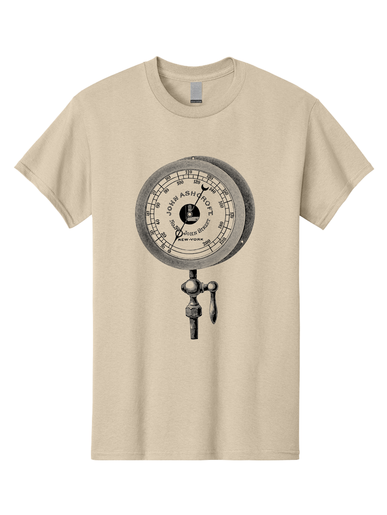John-Ashcroft-Barometer Men'S Graphic Tee, 100% Cotton, Comfortable Casual Summer Wear, Machine Washable, Vintage Pressure Gauge, Antique Measuring Device, John Ashcroft New York, Industrial Equipment, Mechanical Dial, Precision Instrument, Aad611