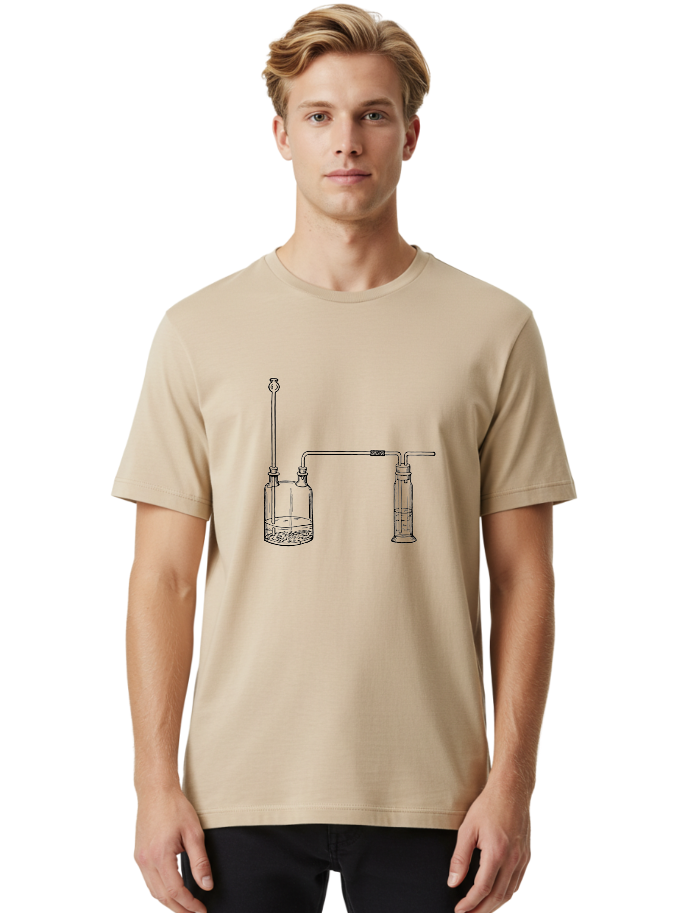 Laboratory-Apparatus Men'S Graphic Tee, 100% Cotton, Comfortable Casual Summer Wear, Machine Washable, Laboratory Equipment, Glass Containers, Connected Tubes, Scientific Apparatus, Chemistry Experiment, Lab Setup, Chemical Reaction, Aad612