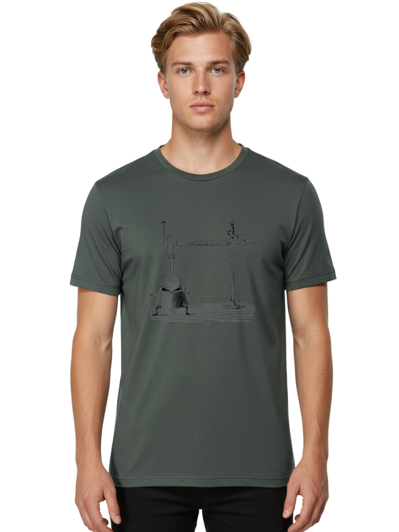 Laboratory-Distillation-Apparatus-1 Men'S Graphic Tee, 100% Cotton, Comfortable Casual Summer Wear, Machine Washable, Distillation Equipment, Laboratory Setup, Scientific Apparatus, Chemistry Experiment, Glassware, Vintage Illustration, Aad613