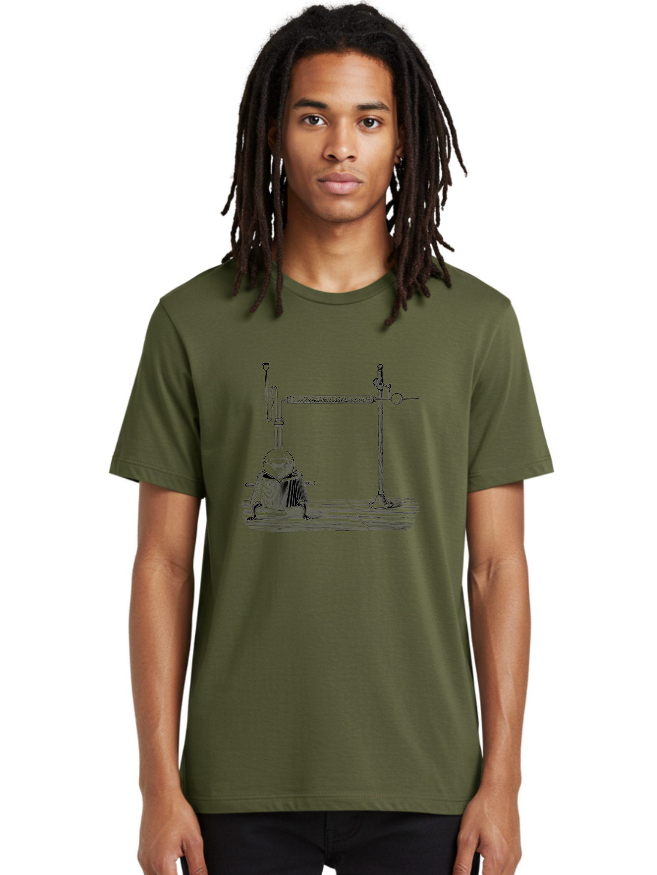 Laboratory-Distillation-Apparatus-1 Men'S Graphic Tee, 100% Cotton, Comfortable Casual Summer Wear, Machine Washable, Distillation Equipment, Laboratory Setup, Scientific Apparatus, Chemistry Experiment, Glassware, Vintage Illustration, Aad613