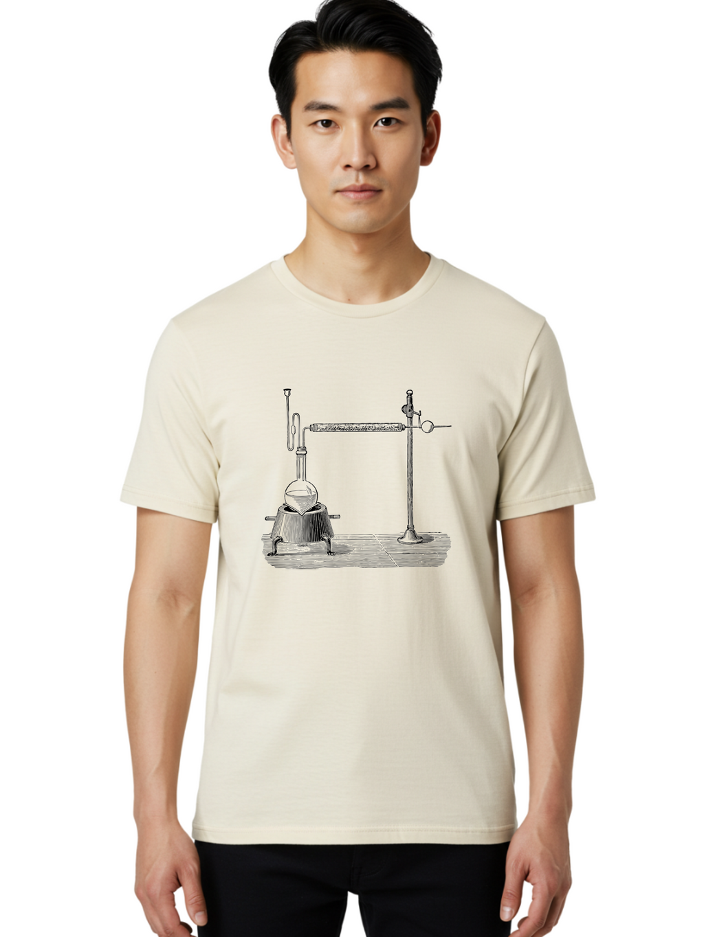 Laboratory-Distillation-Apparatus-1 Men'S Graphic Tee, 100% Cotton, Comfortable Casual Summer Wear, Machine Washable, Distillation Equipment, Laboratory Setup, Scientific Apparatus, Chemistry Experiment, Glassware, Vintage Illustration, Aad613