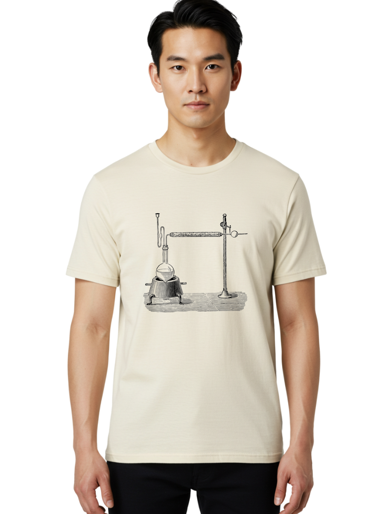 Laboratory-Distillation-Apparatus-1 Men'S Graphic Tee, 100% Cotton, Comfortable Casual Summer Wear, Machine Washable, Distillation Equipment, Laboratory Setup, Scientific Apparatus, Chemistry Experiment, Glassware, Vintage Illustration, Aad613
