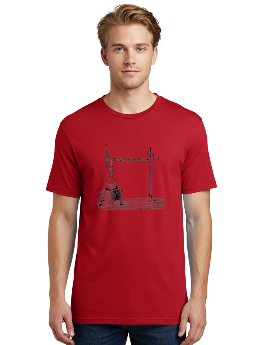 Laboratory-Distillation-Apparatus-1 Men'S Graphic Tee, 100% Cotton, Comfortable Casual Summer Wear, Machine Washable, Distillation Equipment, Laboratory Setup, Scientific Apparatus, Chemistry Experiment, Glassware, Vintage Illustration, Aad613