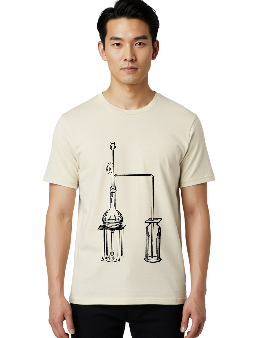 Laboratory-Equipment-2 Men'S Graphic Tee, 100% Cotton, Comfortable Casual Summer Wear, Machine Washable, Laboratory Equipment, Scientific Apparatus, Chemistry Experiment, Distillation Setup, Glassware, Vintage Illustration, Aad616