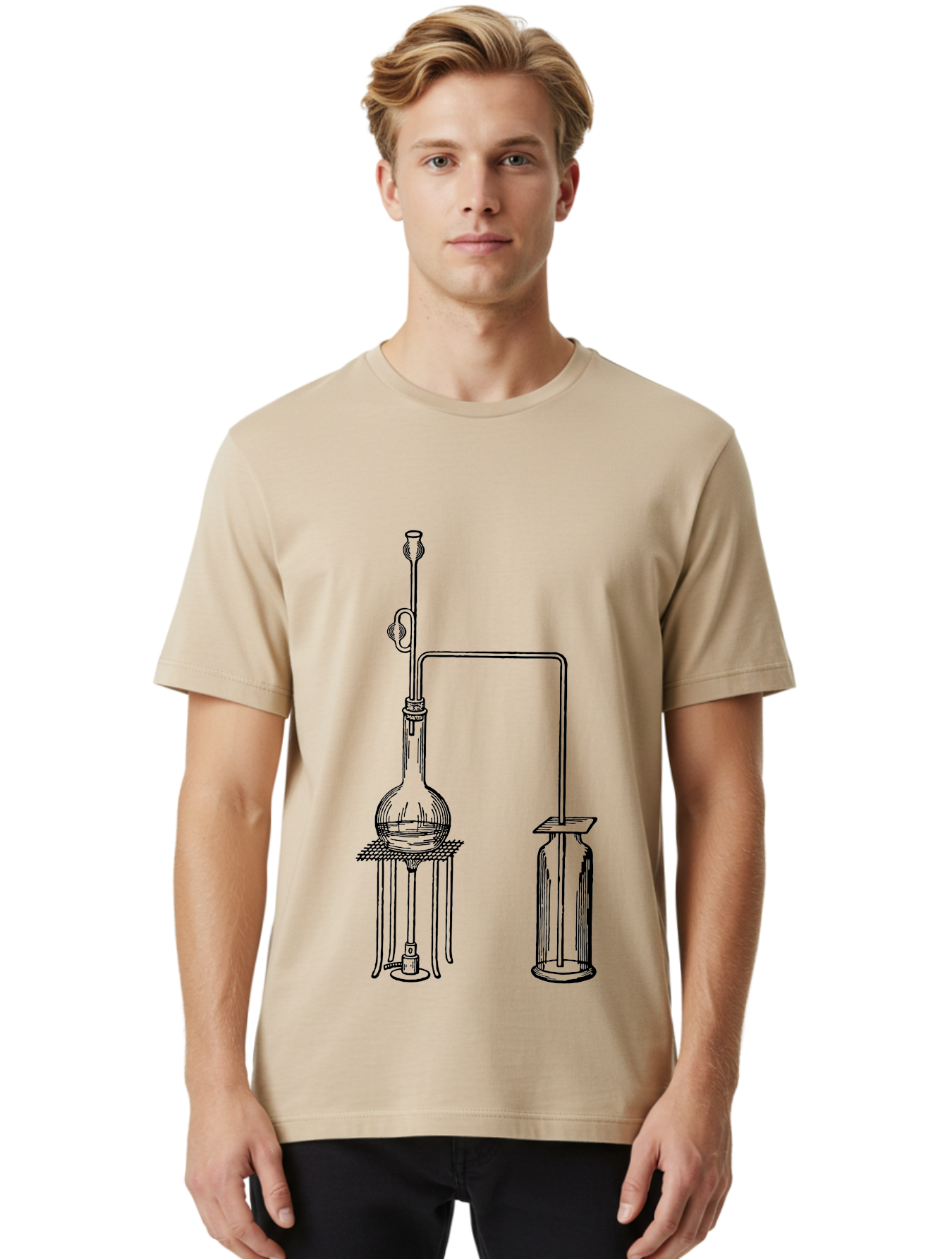 Laboratory-Equipment-2 Men'S Graphic Tee, 100% Cotton, Comfortable Casual Summer Wear, Machine Washable, Laboratory Equipment, Scientific Apparatus, Chemistry Experiment, Distillation Setup, Glassware, Vintage Illustration, Aad616