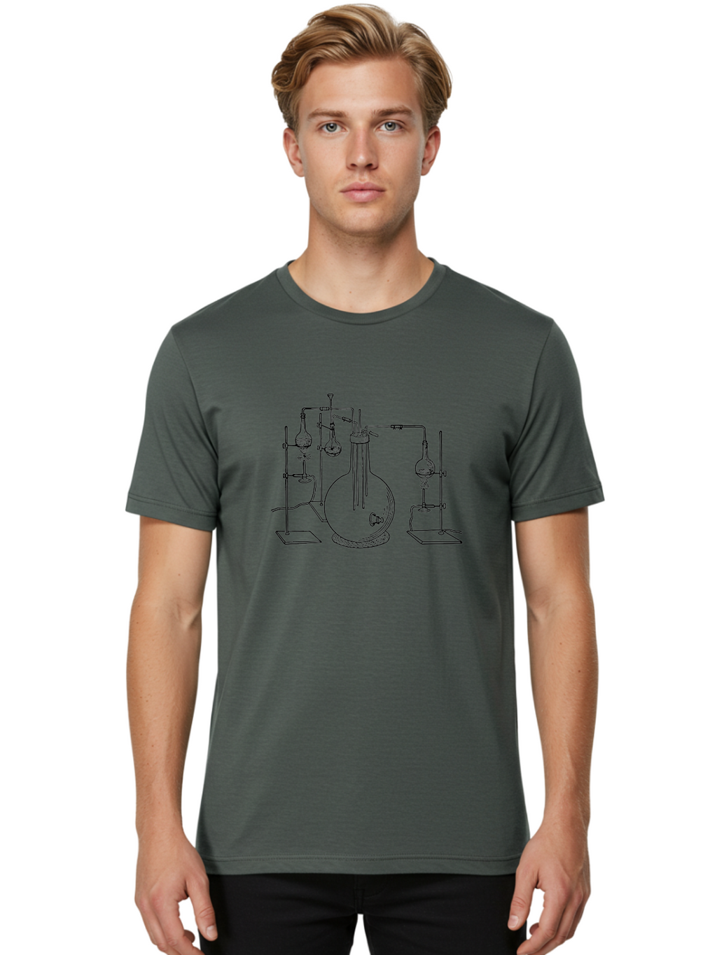 Laboratory-Equipment-3 Men'S Graphic Tee, 100% Cotton, Comfortable Casual Summer Wear, Machine Washable, Laboratory Equipment, Distillation Apparatus, Scientific Instruments, Chemistry Lab, Experimental Setup, Glassware, Round Bottom Flask, Aad617