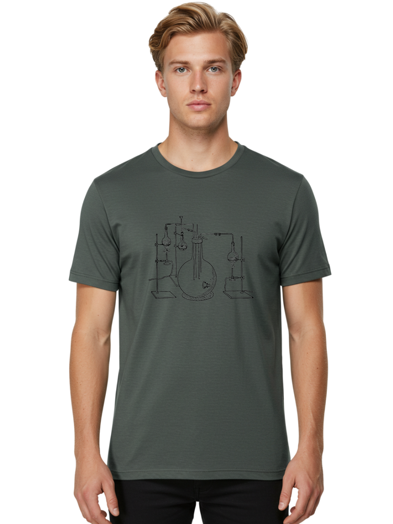 Laboratory-Equipment-3 Men'S Graphic Tee, 100% Cotton, Comfortable Casual Summer Wear, Machine Washable, Laboratory Equipment, Distillation Apparatus, Scientific Instruments, Chemistry Lab, Experimental Setup, Glassware, Round Bottom Flask, Aad617