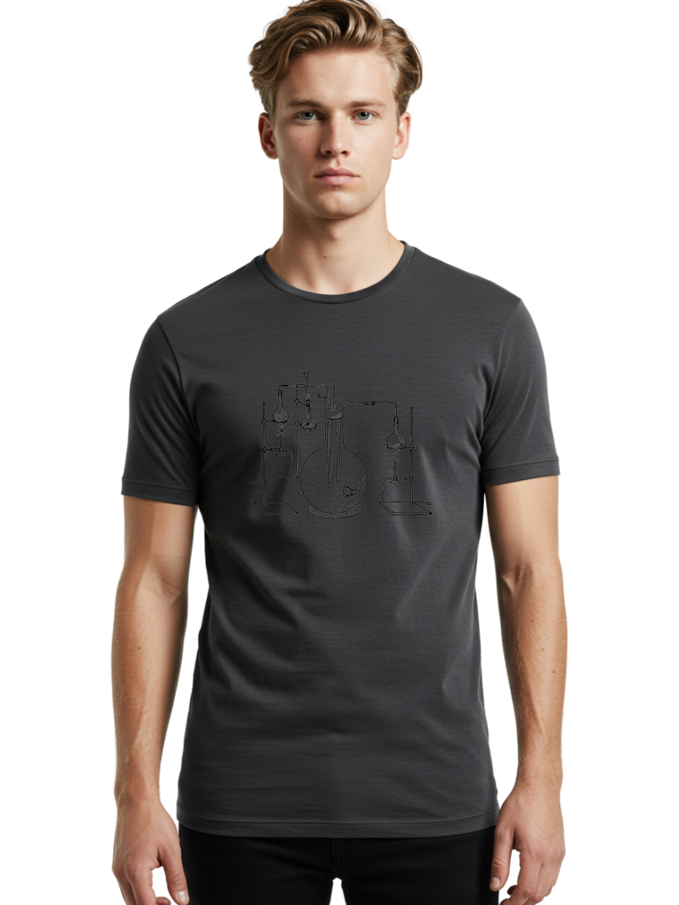 Laboratory-Equipment-3 Men'S Graphic Tee, 100% Cotton, Comfortable Casual Summer Wear, Machine Washable, Laboratory Equipment, Distillation Apparatus, Scientific Instruments, Chemistry Lab, Experimental Setup, Glassware, Round Bottom Flask, Aad617