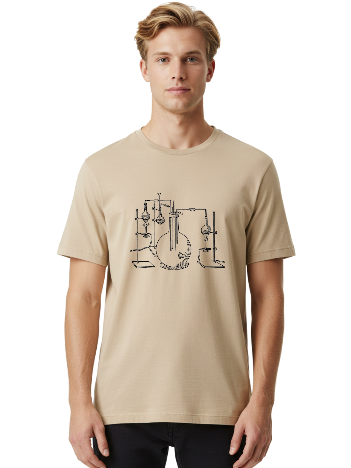 Laboratory-Equipment-3 Men'S Graphic Tee, 100% Cotton, Comfortable Casual Summer Wear, Machine Washable, Laboratory Equipment, Distillation Apparatus, Scientific Instruments, Chemistry Lab, Experimental Setup, Glassware, Round Bottom Flask, Aad617