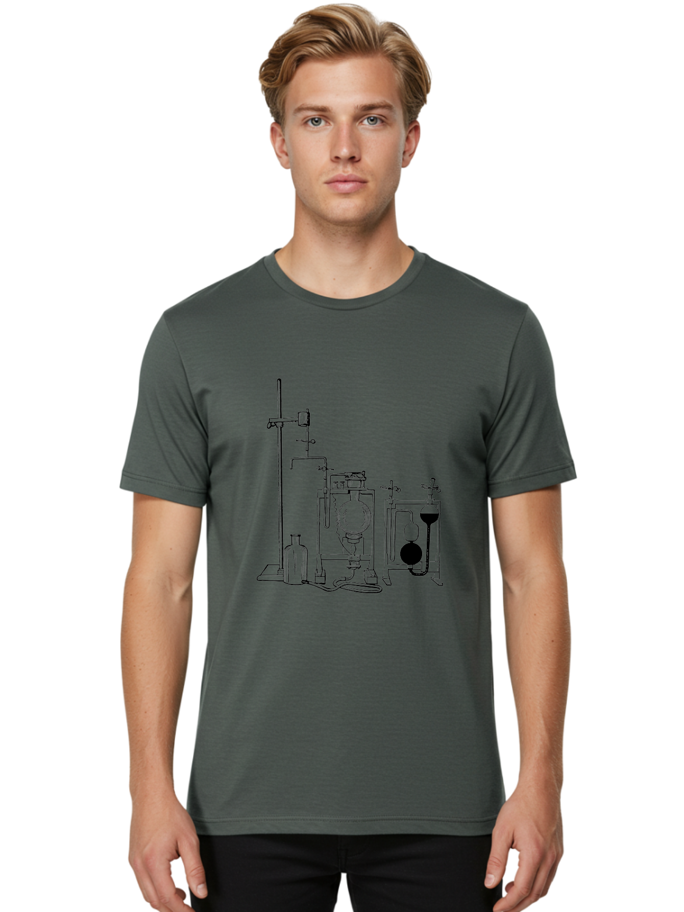 Laboratory-Equipment-4 Men'S Graphic Tee, 100% Cotton, Comfortable Casual Summer Wear, Machine Washable, Laboratory Equipment, Scientific Instruments, Chemistry Apparatus, Distillation Device, Flask, Bottle, Valve, Tube, Laboratory Setup, Aad618