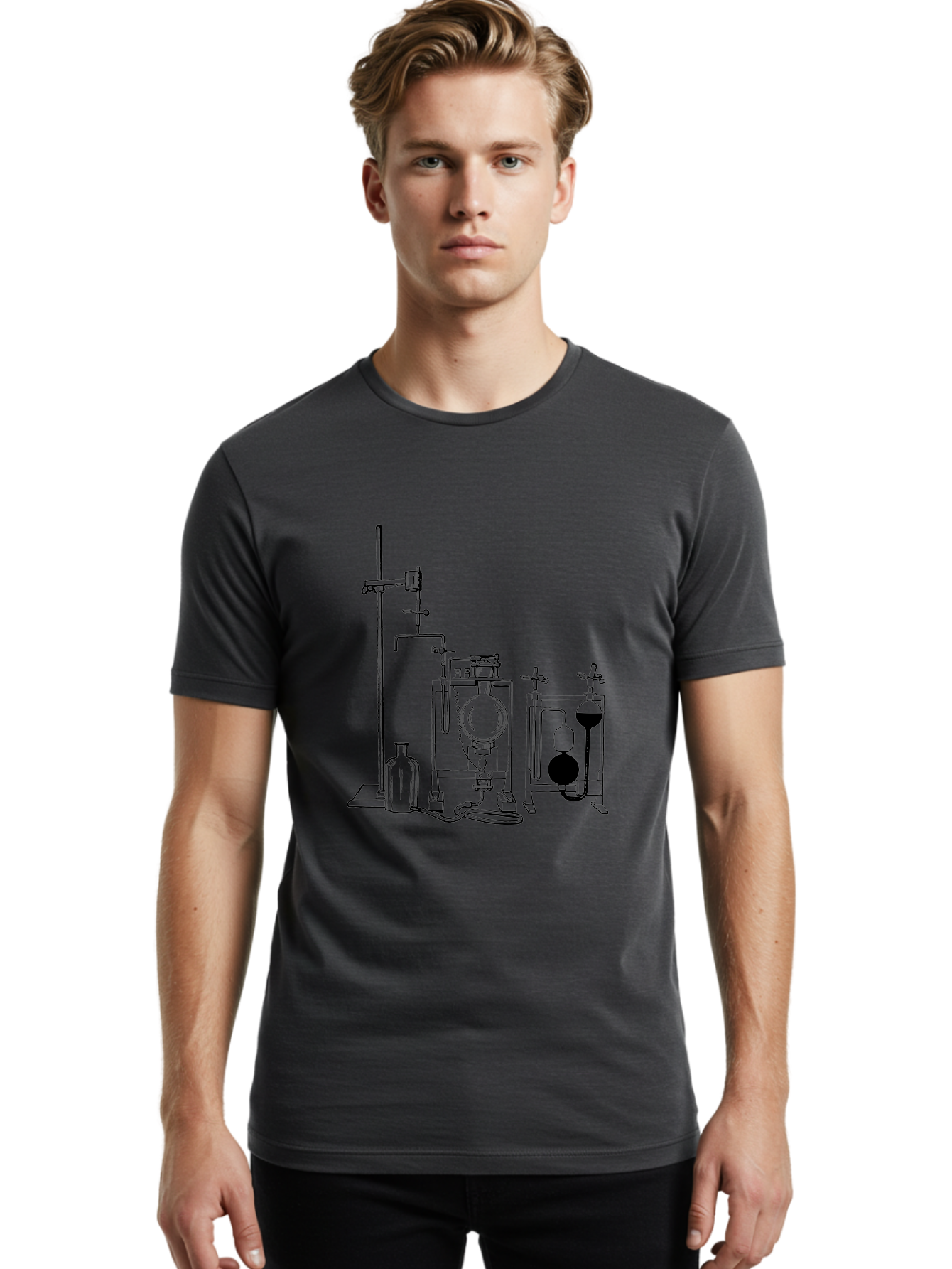 Laboratory-Equipment-4 Men'S Graphic Tee, 100% Cotton, Comfortable Casual Summer Wear, Machine Washable, Laboratory Equipment, Scientific Instruments, Chemistry Apparatus, Distillation Device, Flask, Bottle, Valve, Tube, Laboratory Setup, Aad618