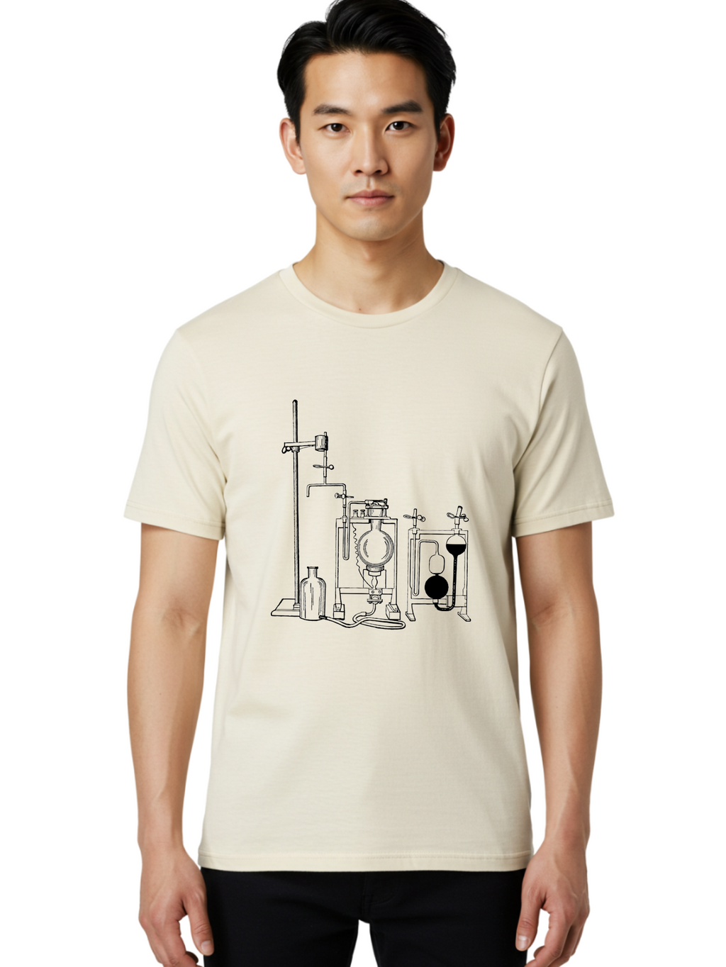 Laboratory-Equipment-4 Men'S Graphic Tee, 100% Cotton, Comfortable Casual Summer Wear, Machine Washable, Laboratory Equipment, Scientific Instruments, Chemistry Apparatus, Distillation Device, Flask, Bottle, Valve, Tube, Laboratory Setup, Aad618