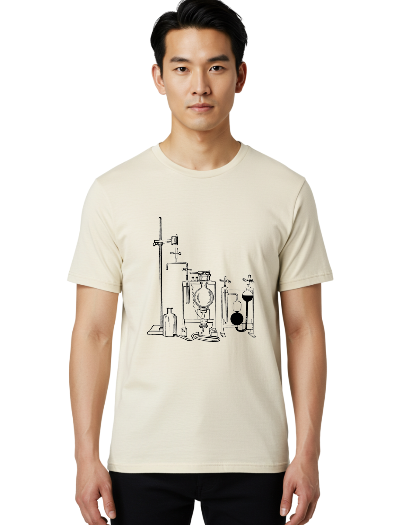 Laboratory-Equipment-4 Men'S Graphic Tee, 100% Cotton, Comfortable Casual Summer Wear, Machine Washable, Laboratory Equipment, Scientific Instruments, Chemistry Apparatus, Distillation Device, Flask, Bottle, Valve, Tube, Laboratory Setup, Aad618