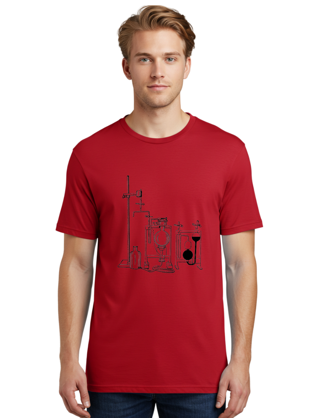 Laboratory-Equipment-4 Men'S Graphic Tee, 100% Cotton, Comfortable Casual Summer Wear, Machine Washable, Laboratory Equipment, Scientific Instruments, Chemistry Apparatus, Distillation Device, Flask, Bottle, Valve, Tube, Laboratory Setup, Aad618
