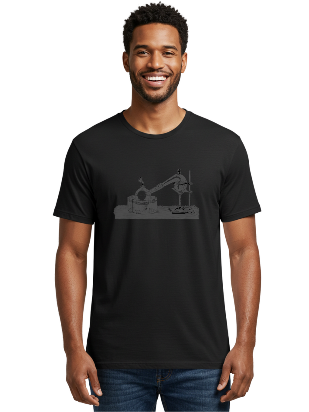Laboratory-Equipment-7 Men'S Graphic Tee, 100% Cotton, Comfortable Casual Summer Wear, Machine Washable, Distillation Equipment, Laboratory Setup, Science Experiment, Chemistry, Glassware, Retort, Condenser, Laboratory Table Aad621