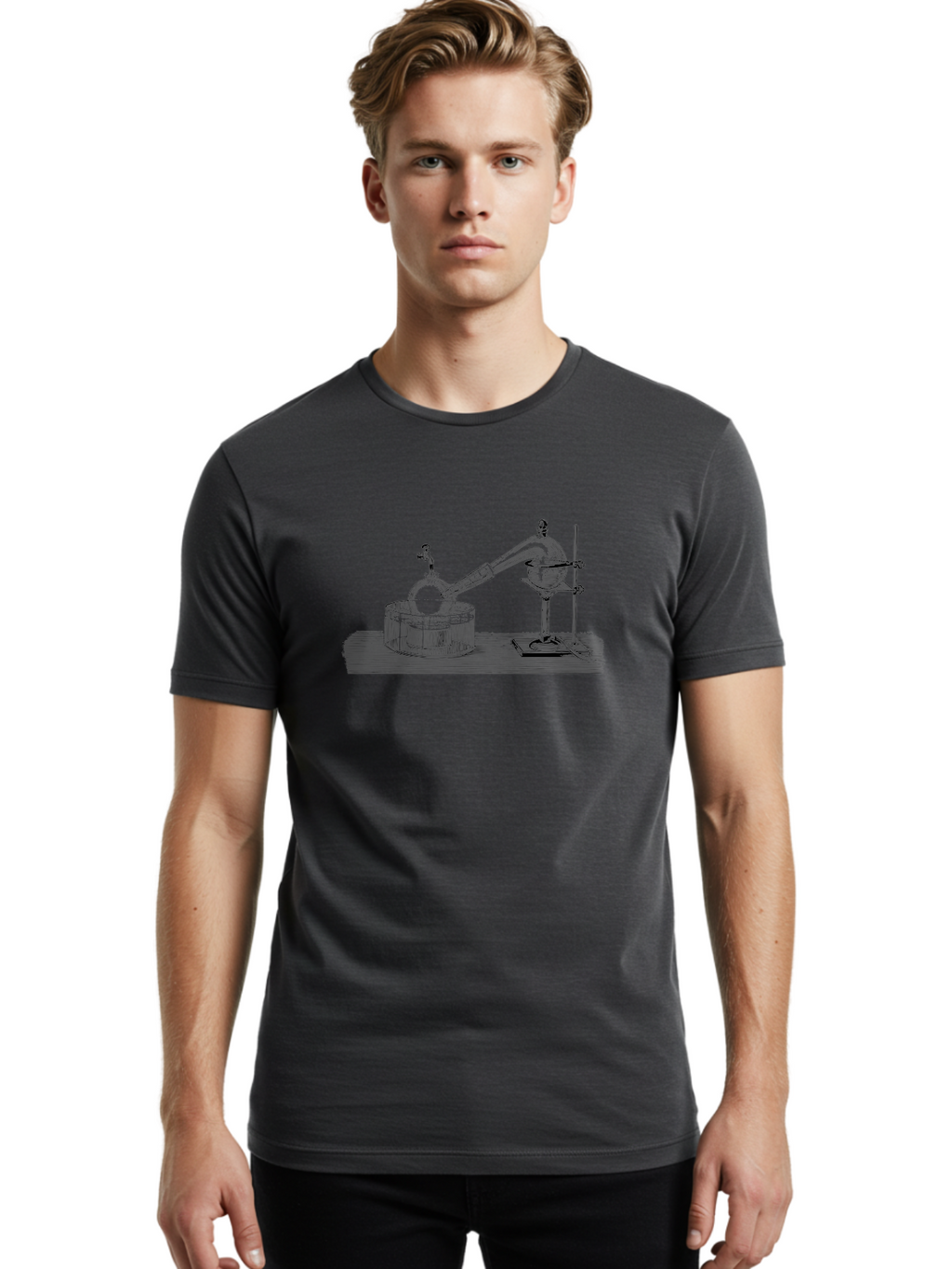 Laboratory-Equipment-7 Men'S Graphic Tee, 100% Cotton, Comfortable Casual Summer Wear, Machine Washable, Distillation Equipment, Laboratory Setup, Science Experiment, Chemistry, Glassware, Retort, Condenser, Laboratory Table Aad621