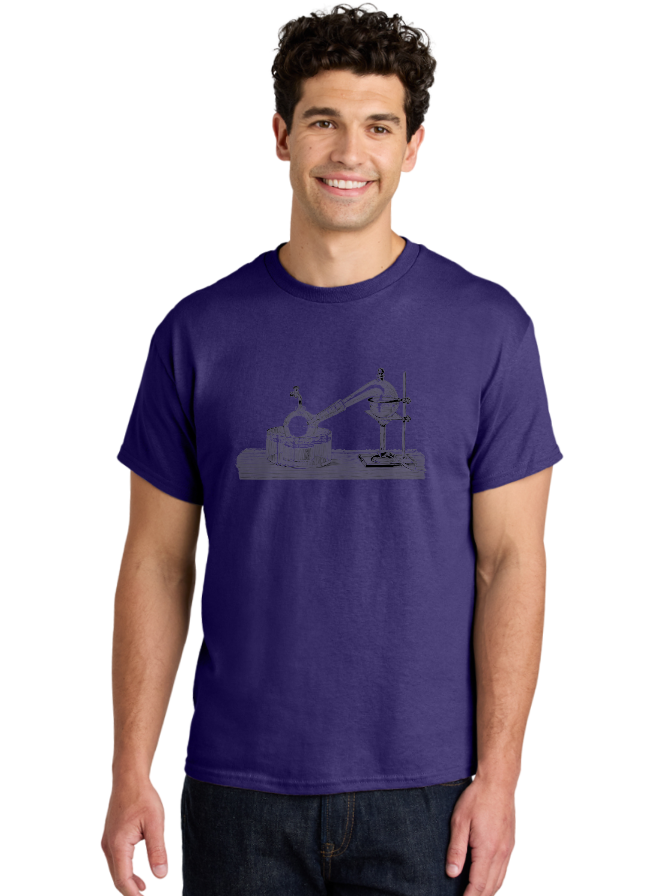Laboratory-Equipment-7 Men'S Graphic Tee, 100% Cotton, Comfortable Casual Summer Wear, Machine Washable, Distillation Equipment, Laboratory Setup, Science Experiment, Chemistry, Glassware, Retort, Condenser, Laboratory Table Aad621