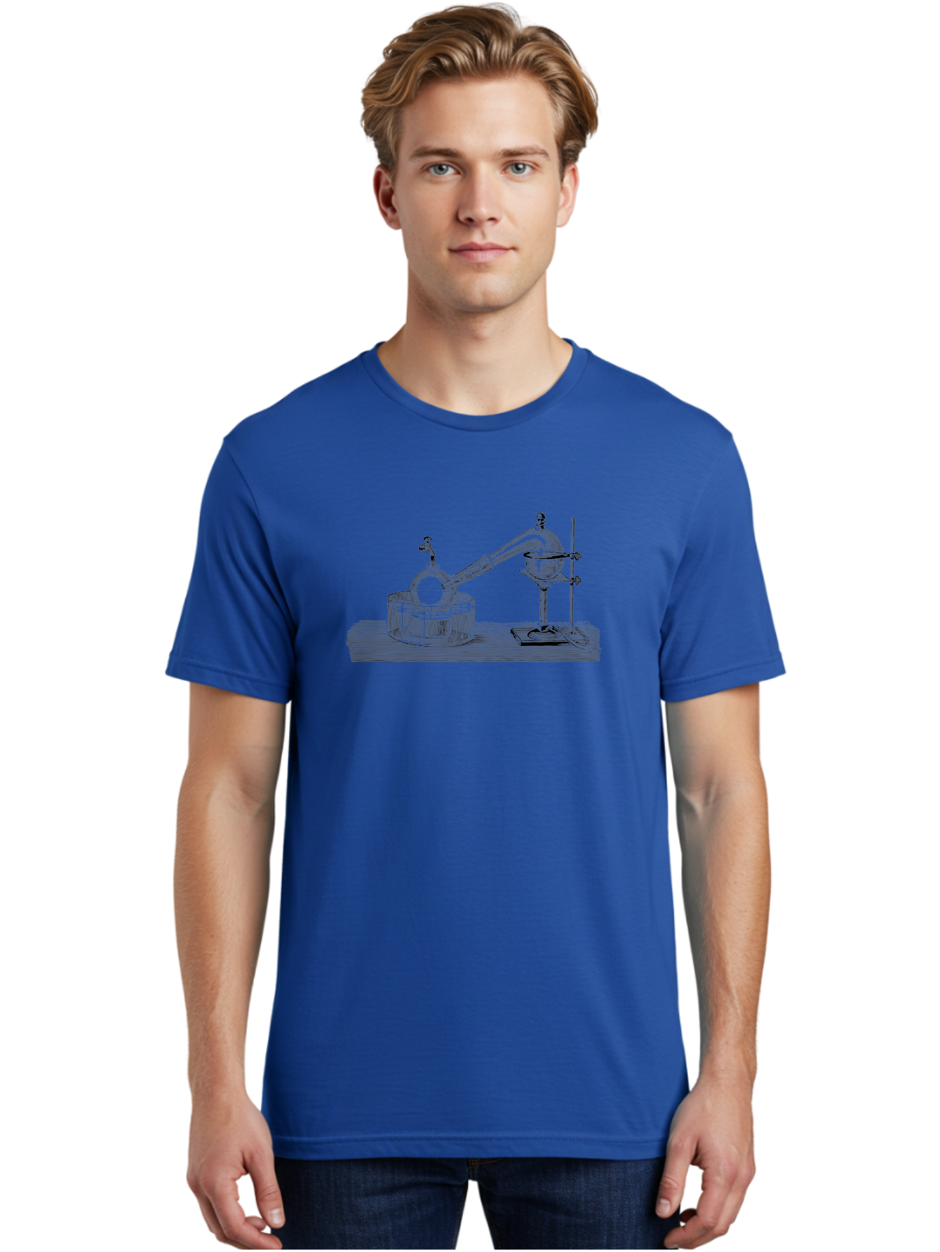 Laboratory-Equipment-7 Men'S Graphic Tee, 100% Cotton, Comfortable Casual Summer Wear, Machine Washable, Distillation Equipment, Laboratory Setup, Science Experiment, Chemistry, Glassware, Retort, Condenser, Laboratory Table Aad621