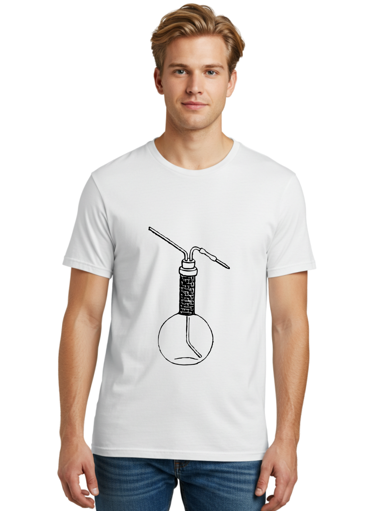 Laboratory-Flask-1 Men'S Graphic Tee, 100% Cotton, Comfortable Casual Summer Wear, Machine Washable, Laboratory Equipment, Science Lab, Chemistry Experiment, Glassware, Scientific Research, Flask With Tube, Laboratory Setup Aad624