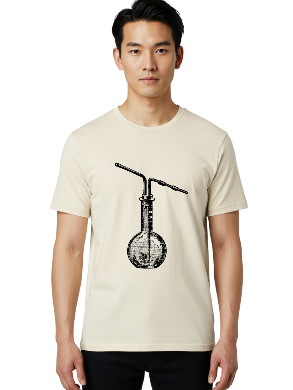 Laboratory-Flask-2 Men'S Graphic Tee, 100% Cotton, Comfortable Casual Summer Wear, Machine Washable, Laboratory Equipment, Scientific Glassware, Chemistry Apparatus, Flask With Tubes, Experimental Setup, Lab Supplies, Research Tools Aad625