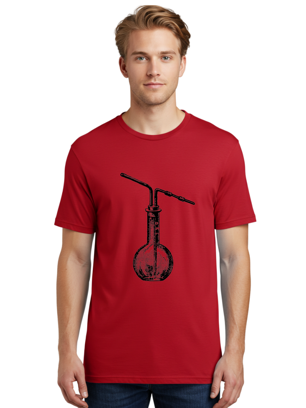 Laboratory-Flask-2 Men'S Graphic Tee, 100% Cotton, Comfortable Casual Summer Wear, Machine Washable, Laboratory Equipment, Scientific Glassware, Chemistry Apparatus, Flask With Tubes, Experimental Setup, Lab Supplies, Research Tools Aad625