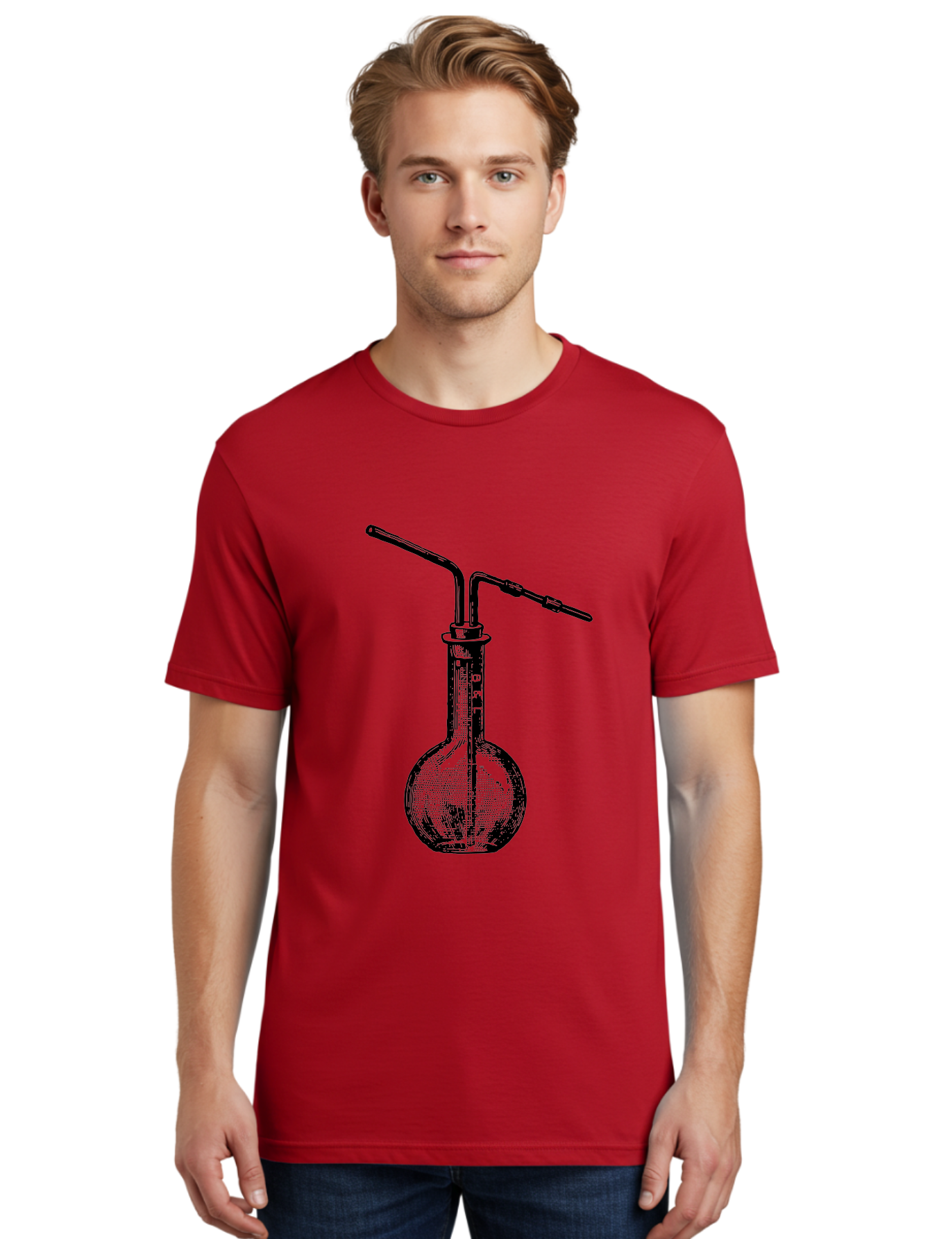 Laboratory-Flask-2 Men'S Graphic Tee, 100% Cotton, Comfortable Casual Summer Wear, Machine Washable, Laboratory Equipment, Scientific Glassware, Chemistry Apparatus, Flask With Tubes, Experimental Setup, Lab Supplies, Research Tools Aad625