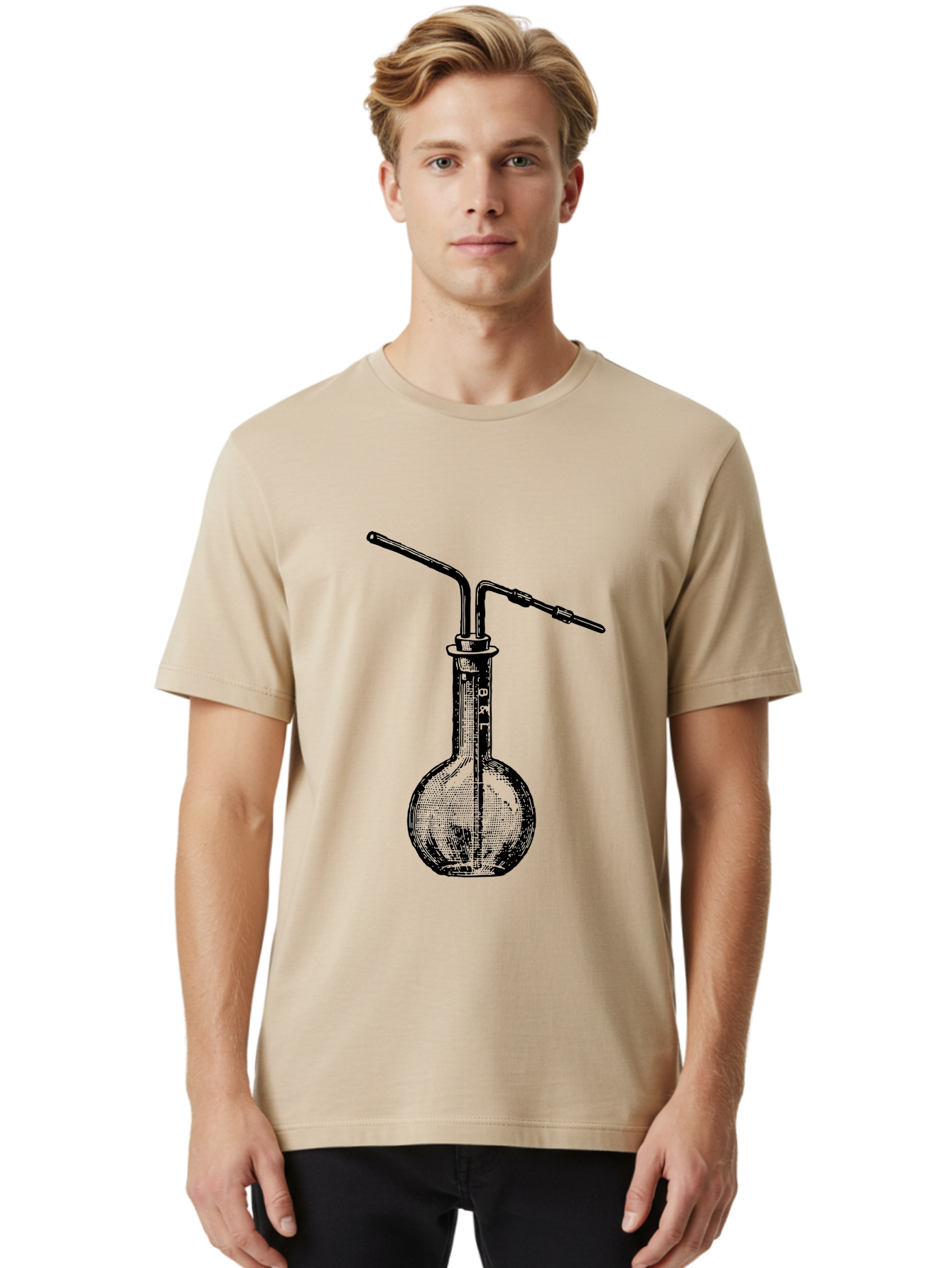 Laboratory-Flask-2 Men'S Graphic Tee, 100% Cotton, Comfortable Casual Summer Wear, Machine Washable, Laboratory Equipment, Scientific Glassware, Chemistry Apparatus, Flask With Tubes, Experimental Setup, Lab Supplies, Research Tools Aad625