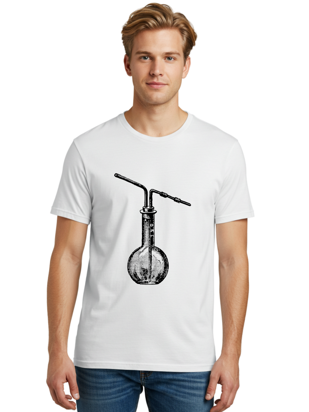 Laboratory-Flask-2 Men'S Graphic Tee, 100% Cotton, Comfortable Casual Summer Wear, Machine Washable, Laboratory Equipment, Scientific Glassware, Chemistry Apparatus, Flask With Tubes, Experimental Setup, Lab Supplies, Research Tools Aad625