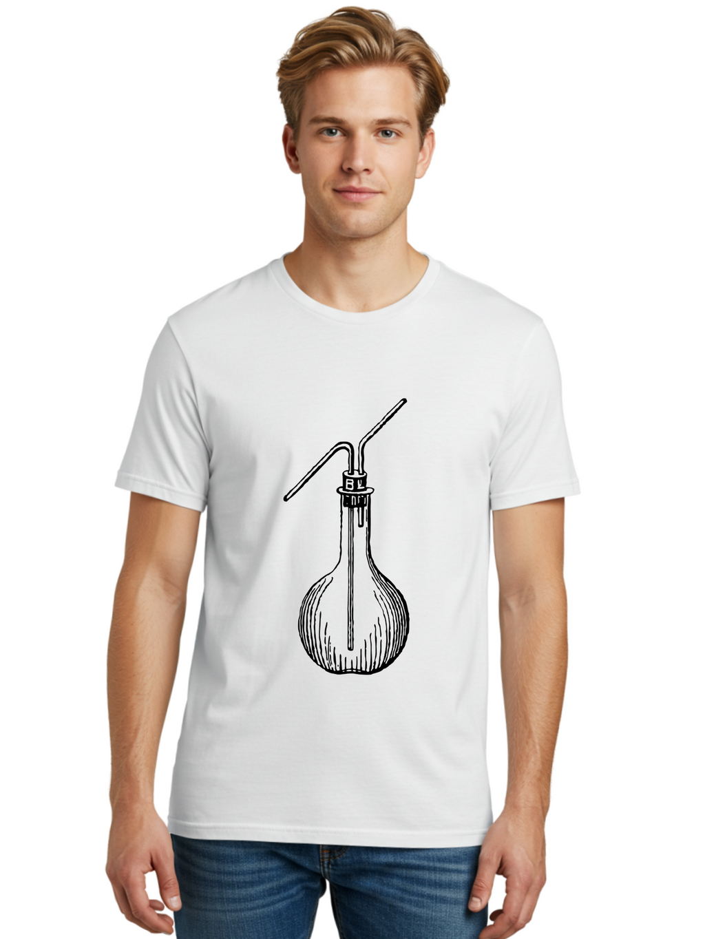 Laboratory-Flask Men'S Graphic Tee, 100% Cotton, Comfortable Casual Summer Wear, Machine Washable, Laboratory Equipment, Scientific Apparatus, Glass Flask, Chemistry Lab, Distillation Device, Experimental Setup, Vintage Illustration Aad627