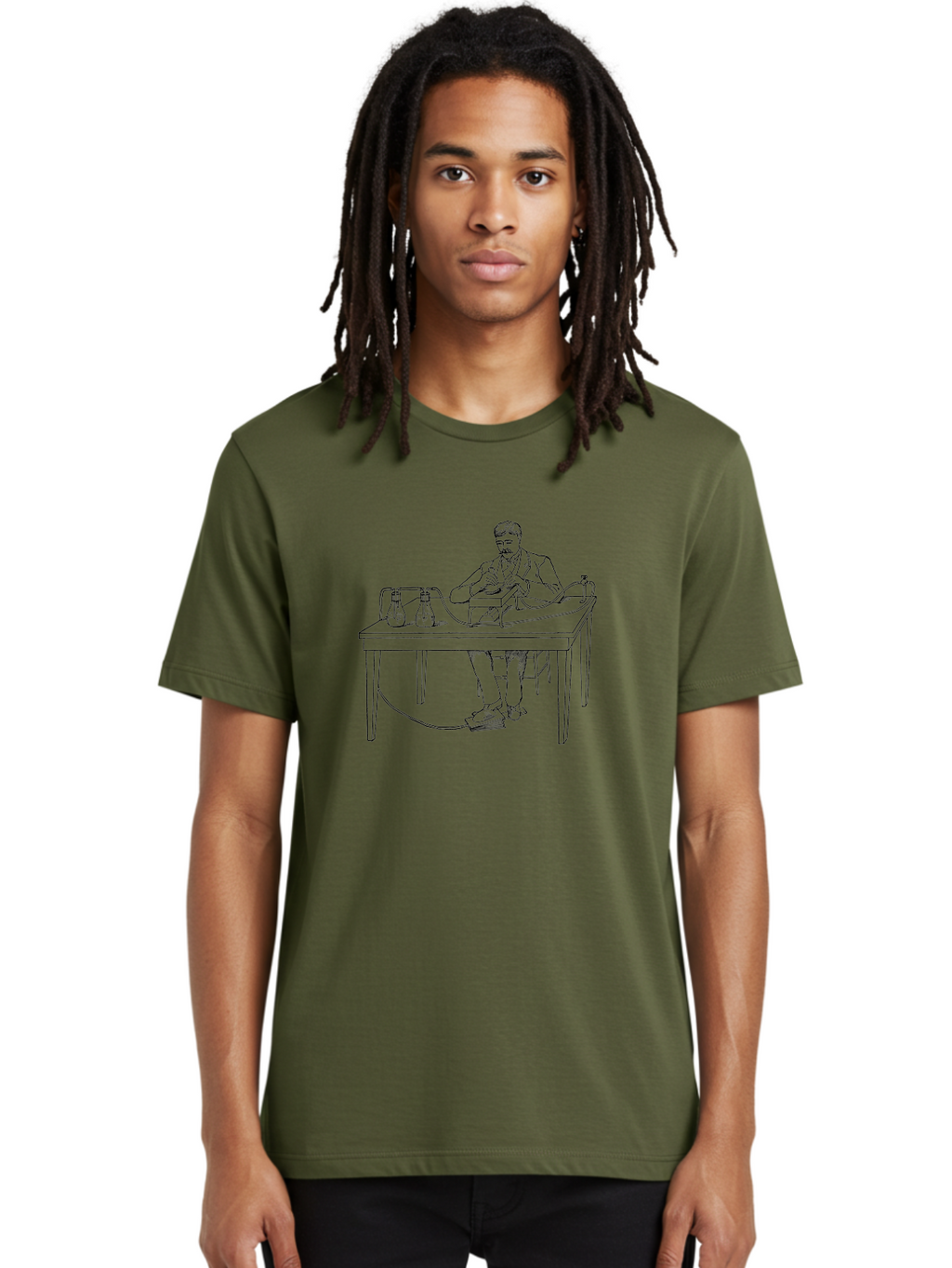 Man-Experimenting Men'S Graphic Tee, 100% Cotton, Comfortable Casual Summer Wear, Machine Washable, Scientist In A Lab, Experimental Setup, Laboratory Equipment, Scientific Research, Vintage Style, Monochrome Illustration, Chemistry Lab, Aad630