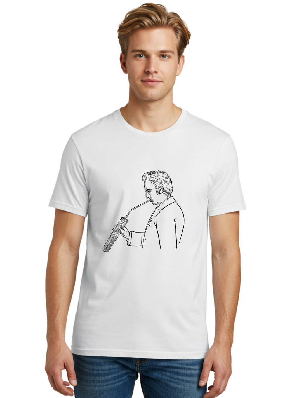 Man-Smoking-Pipe Men'S Graphic Tee, 100% Cotton, Comfortable Casual Summer Wear, Machine Washable, Man Holding Blowtorch, Vintage Illustration, Retro Artwork, Skilled Craftsman, Tool Usage, Industrial Work, Diy Projects, Craftsmanship, Aad631